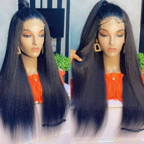Cheap Raw Brazilian Virgin Yaki Kinky Straight Human Hair Hd Full Lace Front Wig Vendor Swiss Lace Closure Wig For Black Women